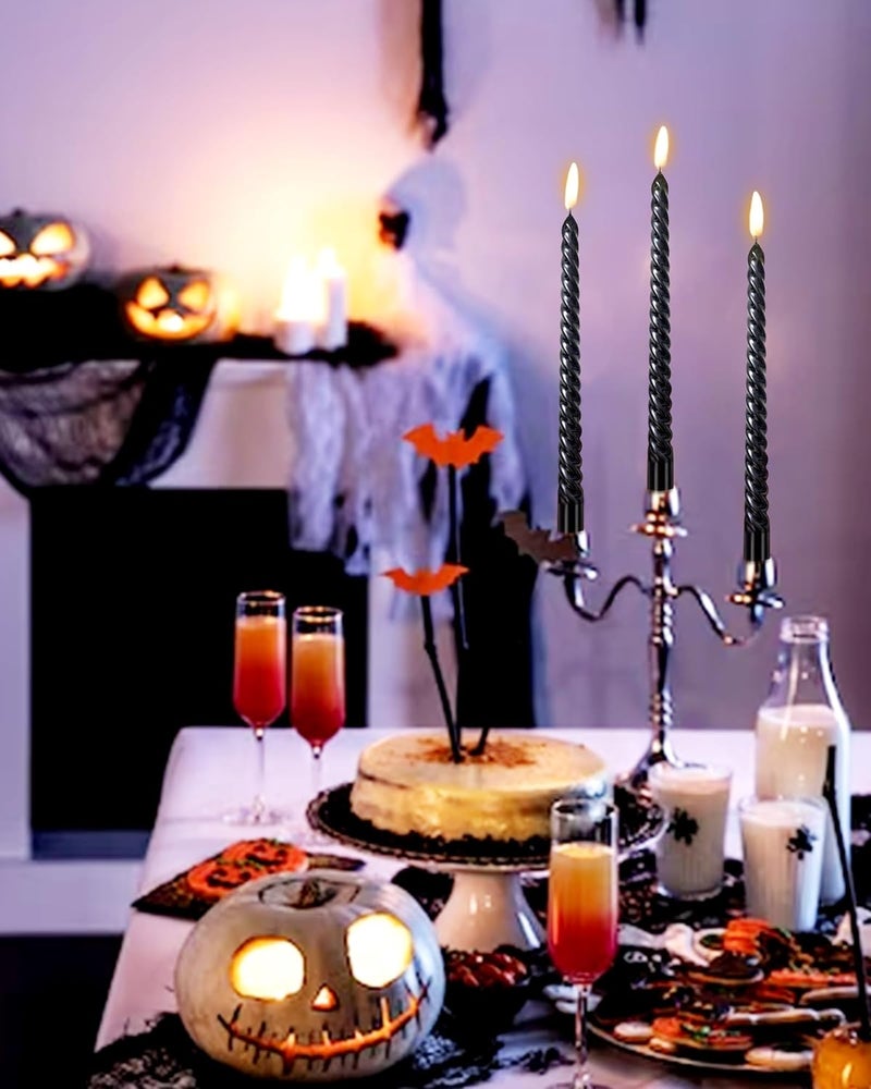Peytanger 10 Inch Black Spiral Taper Candles Set for Halloween, 12 Pack Unscented Twisted Candlesticks, Dripelss Thin Tapered Candles for Memorial Prayer Wiccan Rituals - Image 3